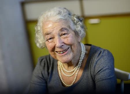 British children's writer and illustrator Judith Kerr chats as she sits in her kitchen at her home in west London, Britain September 30, 2015. REUTERS/Dylan Martinez