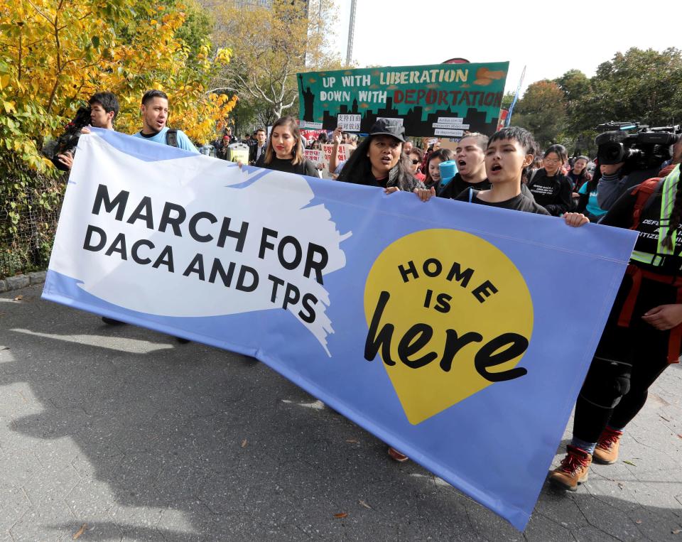 Dozens of DACA recipients and supporters marched through lower Manhattan in late October as they began a 16-day walk from New York City to Washington, D.C. The march will end at the Supreme Court shortly before the court hears a case that could determine whether DACA recipients will be able to stay in the United States or face deportation.