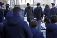 <p>Khouma Babacar arrives for the funeral ceremony of Italian player Davide Astori in Florence, Italy, Thursday, March 8, 2018. The 31-year-old Astori was found dead in his hotel room on Sunday after a suspected cardiac arrest before his team was set to play an Italian league match at Udinese. (AP Photo/Alessandra Tarantino) </p>