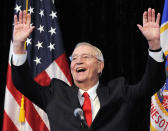 FILE - In an Oct. 30, 2012, file photo, former Vice President Walter Mondale, a former Minnesota senator, gestures while speaking at a Students for Obama rally at the University of Minnesota's McNamara Alumni Center in Minneapolis. Mondale, a liberal icon who lost the most lopsided presidential election after bluntly telling voters to expect a tax increase if he won, died Monday, April 19, 2021. He was 93. (AP Photo/Jim Mone, File)