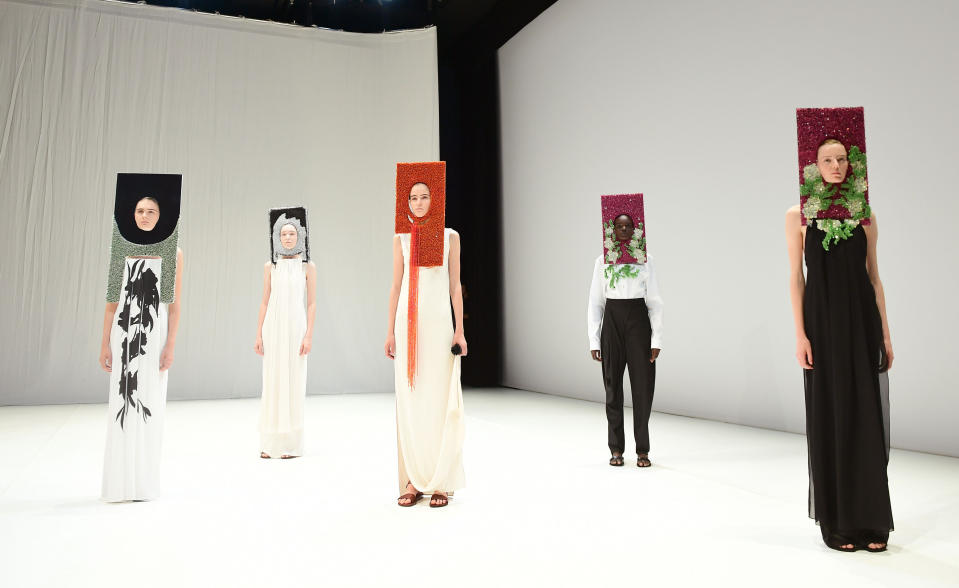 <p>Chalayan most definitely thought outside the box for his latest collection…. <em>[Photo: PA]</em> </p>