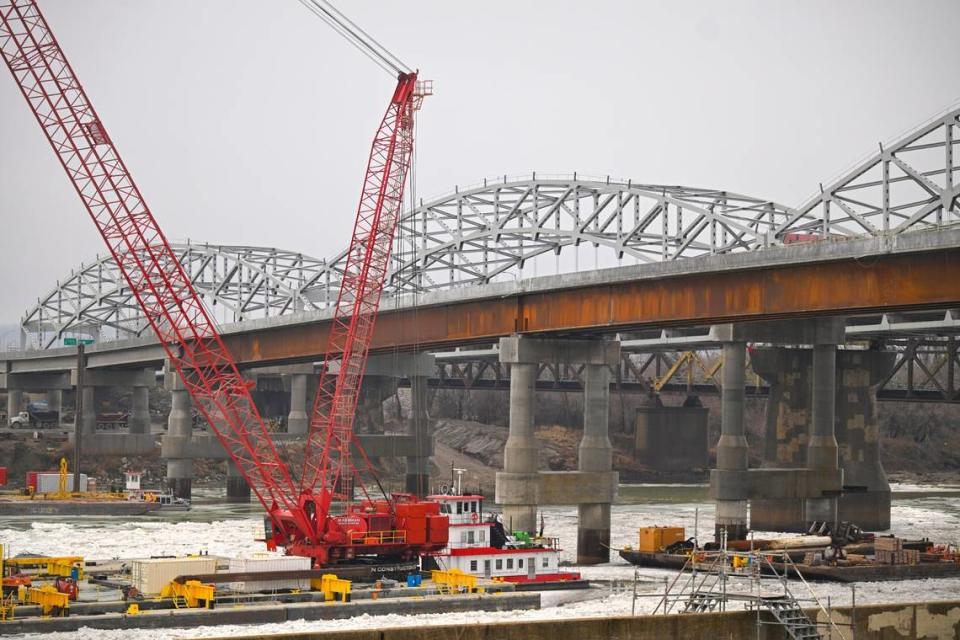 The Buck O’Neil Bridge replacement, while still under construction in late January, could be seen from Woodswether Road.