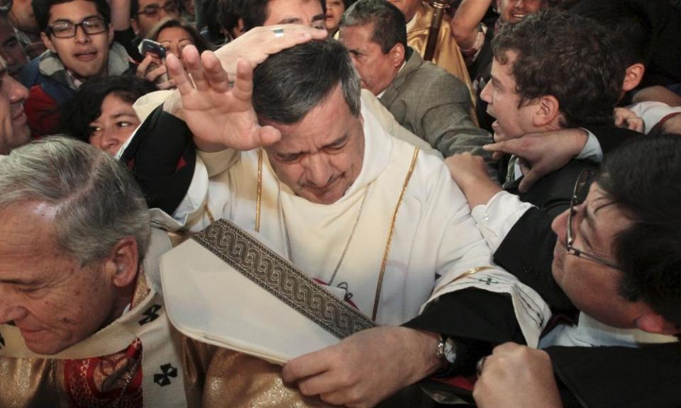 Bishop Juan Barros faced protests while attended a religious service in Chile in 2015.