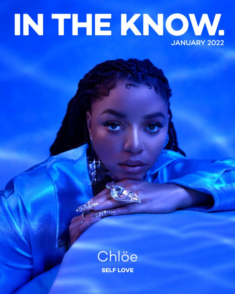 Chlöe Bailey on In The Know’s January 2022 digital cover. She’s wearing a <a href="https://hanifa.co/collections/dresses/products/nova-button-up-shirt" rel="nofollow noopener" target="_blank" data-ylk="slk:Hanifa Nova pant set;elm:context_link;itc:0;sec:content-canvas" class="link ">Hanifa Nova pant set</a>, <a href="https://www.monsecret.store/collections/earrings/products/burst-movement-drop-1" rel="nofollow noopener" target="_blank" data-ylk="slk:MonSecret earrings;elm:context_link;itc:0;sec:content-canvas" class="link ">MonSecret earrings</a> and <a href="https://www.monsecret.store/collections/rings/products/pre-order-mismatched-petal-ring-set?variant=40884166557878" rel="nofollow noopener" target="_blank" data-ylk="slk:rings;elm:context_link;itc:0;sec:content-canvas" class="link ">rings</a> and a <a href="https://fave.co/3yP1eE9" rel="noopener" target="_blank" data-ylk="slk:Faris Lava necklace;elm:context_link;itc:0;sec:content-canvas" class="link ">Faris Lava necklace</a>.<br>Photo by <a href="https://www.instagram.com/sheekswinsalways/?hl=en" rel="nofollow noopener" target="_blank" data-ylk="slk:Shaniqwa Jarvis;elm:context_link;itc:0;sec:content-canvas" class="link ">Shaniqwa Jarvis</a>