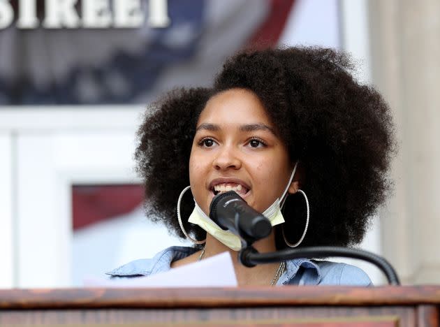 Anya Dillard, speaking above during a Black Lives Matter protest in 2020, said that when she feels discouraged, 