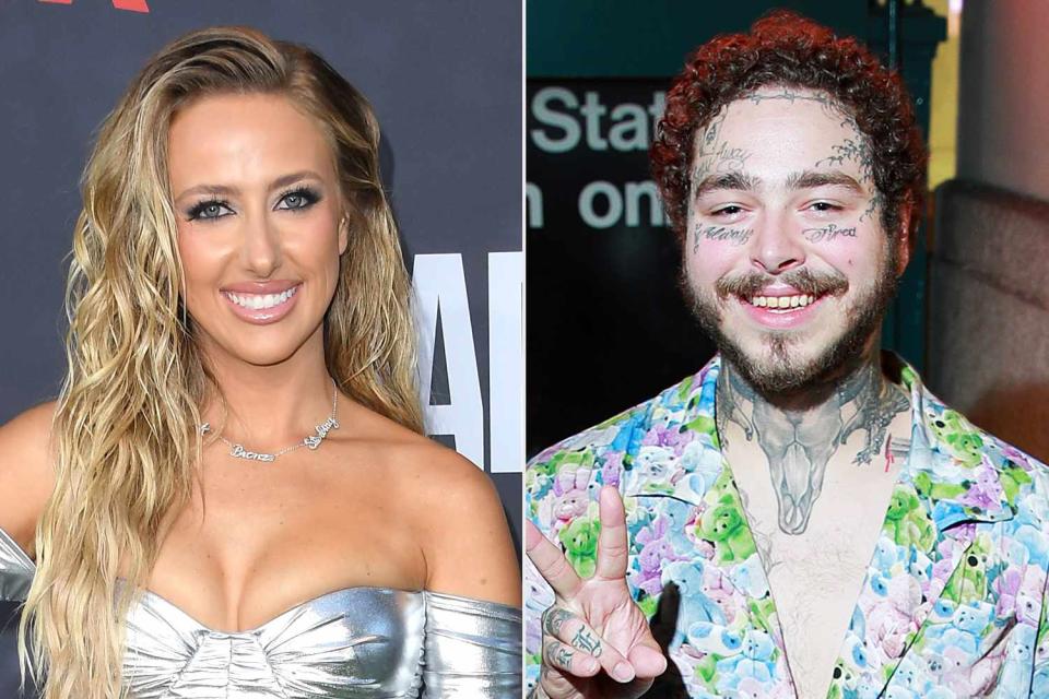 <p>Steve Granitz/FilmMagic, Rich Fury/Getty</p> Brittany Mahomes, Post Malone.