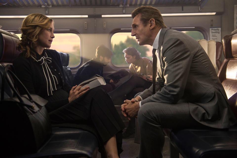 Vera Farmiga and Liam Neeson in <em>The Commuter. </em>(Photo: Lionsgate)