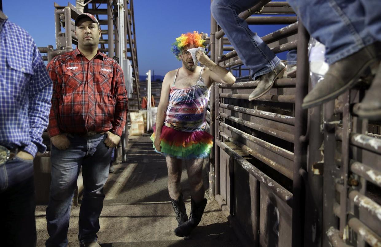 Gay rodeo participant Chris Tobin ices his face before competing in a drag race event at the Bighorn Rodeo in Las Vegas on Sept. 24, 2017. <a href="https://newsroom.ap.org/detail/GayRodeoPhotoEssay/5079522313f54e9ca5304ad34cf4754e/photo?Query=Denver%20Gay%20rodeo&mediaType=photo&sortBy=&dateRange=Anytime&totalCount=5&digitizationType=Digitized&currentItemNo=1&vs=true" rel="nofollow noopener" target="_blank" data-ylk="slk:AP Photo/John Locher;elm:context_link;itc:0;sec:content-canvas" class="link ">AP Photo/John Locher</a>