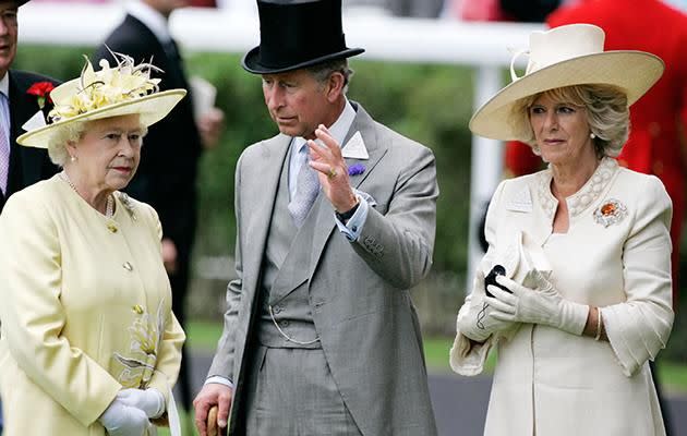 Here the royal couple are pictured with Prince Charles' mother, the Queen. Photo: Getty