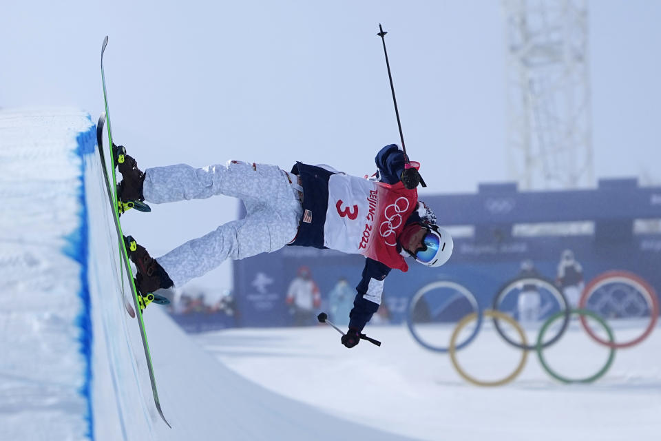 United States's Alex Ferreira competes during the men's halfpipe finals at the 2022 Winter Olympics, Saturday, Feb. 19, 2022, in Zhangjiakou, China. (AP Photo/Gregory Bull)