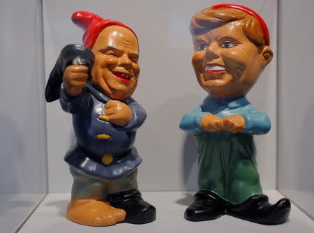 Garden gnomes portraying Soviet Union Premier Nikita Khrushchev and U.S. President John F. Kennedy are displayed at the John F. Kennedy Presidential Library for the first time in the exhibit "JFK 100," to mark the 100th anniversary of Kennedy's birth May 29, in Boston, Massachusetts, U.S., May 19, 2017. REUTERS/Brian Snyder