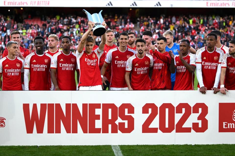 Trophy in the bag: Arsenal won the Emirates Cup after beating Monaco in a penalty shootout (Getty Images)