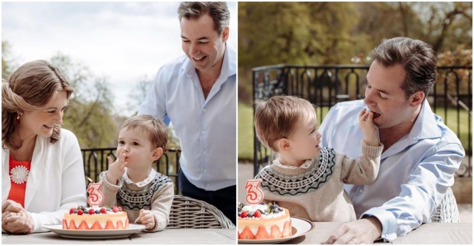 查爾斯王子開心品嚐蛋糕，還大方分享給爸爸。（翻攝自盧森堡大公國IG）