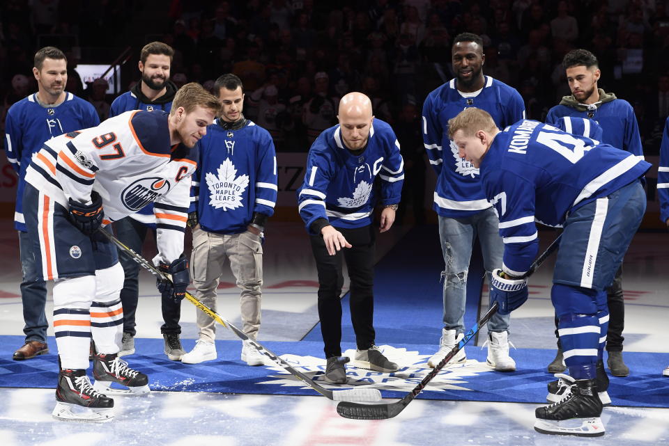 <p>TFC Captain Michael Bradley dropped the puck before Connor McDavid and the Edmonton Oilers took on the Maple Leafs at Air Canada Centre on Sunday night. </p>