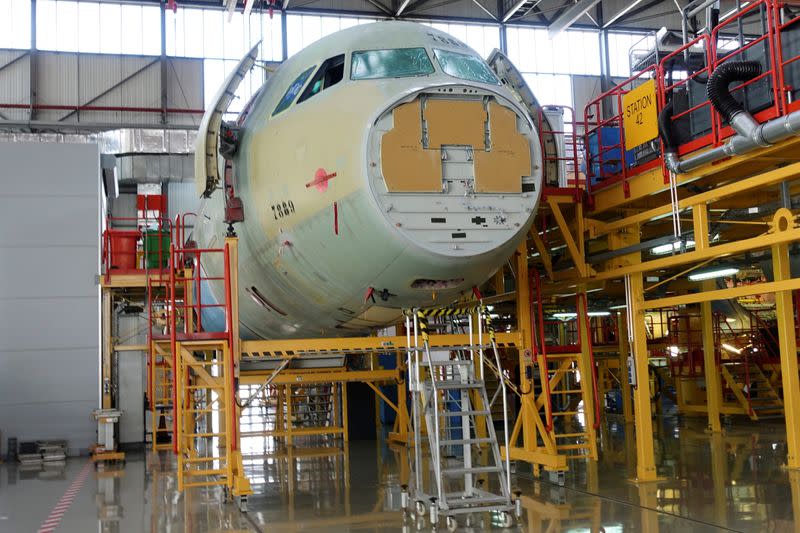 FILE PHOTO: An A330 Aircraft fuselage is seen at the Airbus China completion plant in Tianjin