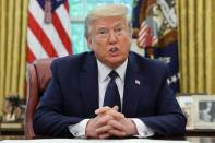 Trump speaks to reporters after he received a 2020 hurricane season briefing in Washington