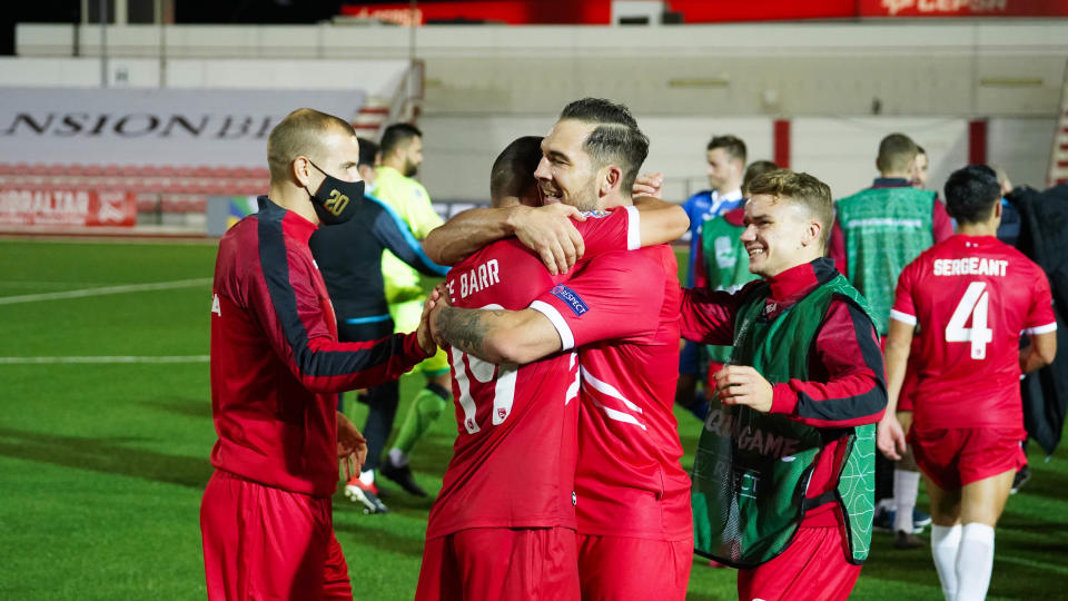 Gibraltar striker Reece Styche found the net in World Cup qualifying despite having not played competitively for more than 100 days (picture courtesy of Gibraltar FA)