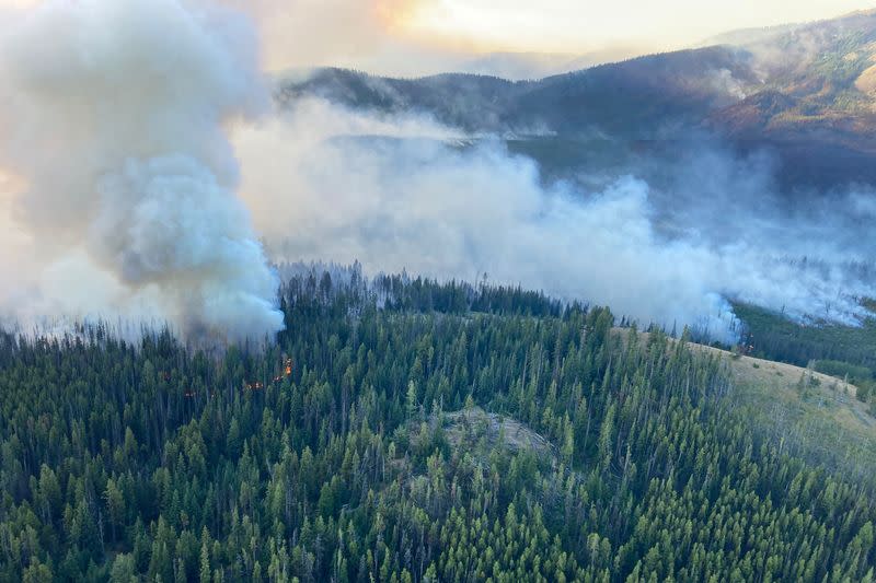 Smoke rises from the Crater Creek wildfire near Keremeos