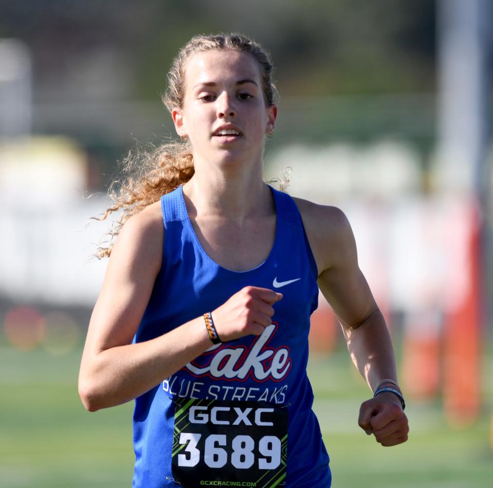 Lake's Daniela Scheffler wins the girls race at last fall's Federal League Cross Country Championships.