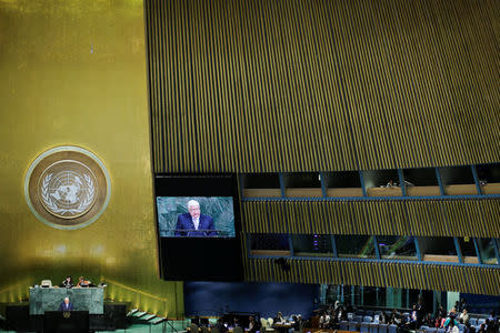 Deputy Prime Minister for Syrian Arab Republic Walid Al-Moualem addresses the 72nd United Nations General Assembly at U.N. headquarters in New York, U.S., September 23, 2017. REUTERS/Eduardo Munoz