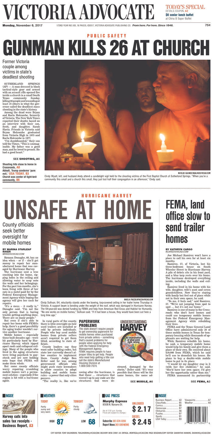 <p>VICTORIA ADVOCATE<br> Published in Victoria, Texas USA. (newseum.org) </p>