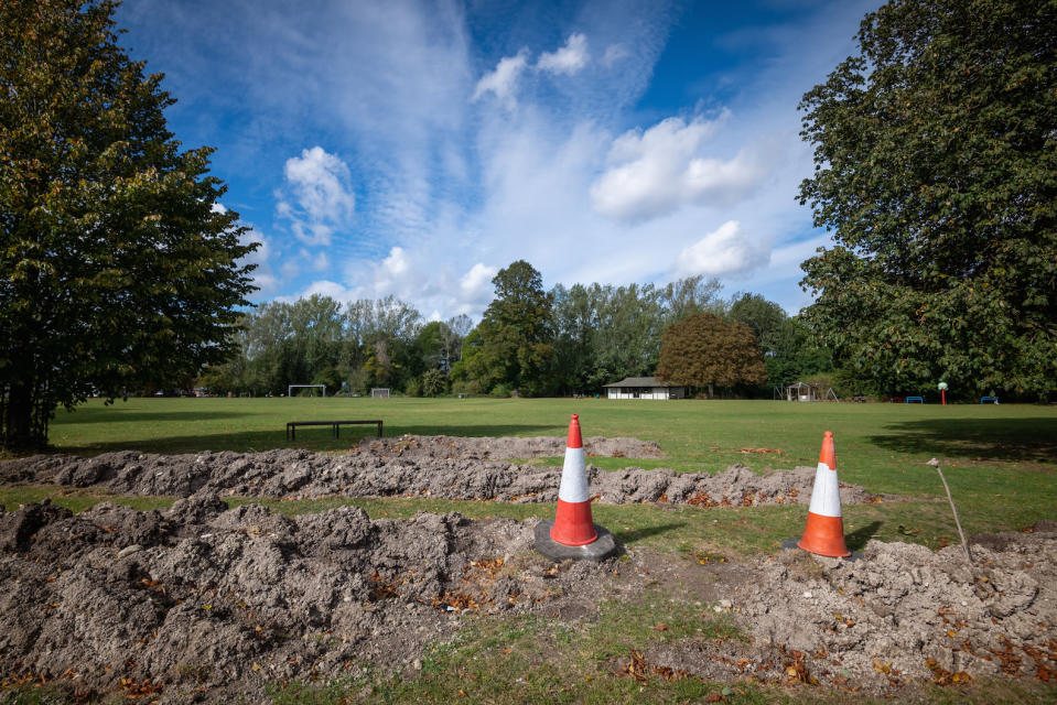 Access to playing fields is blocked off by the trenches (Picture: SWNS)
