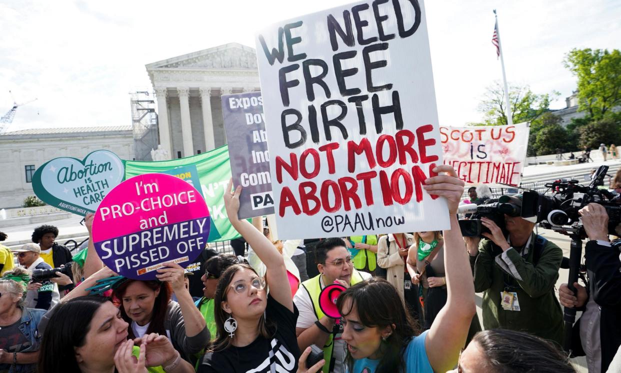 <span>Abortion rights supporters and anti-abortion activists square off on the day the supreme court justices hear oral arguments over Emtala in April 2024.</span><span>Photograph: Kevin Lamarque/Reuters</span>