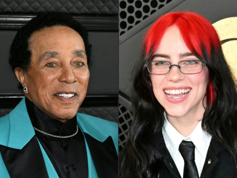 Montage photos du 2 avril 2024 du chanteur et auteur Smokey Robinson (g) et de la chanteuse et auteure Billie Eilish (Robyn BECK)