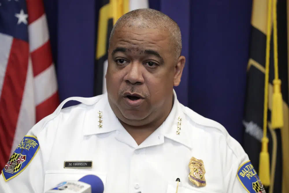 Baltimore Police Commissioner Michael Harrison speaks during a news conference, July 23, 2019, in Baltimore. (AP Photo/Julio Cortez, File)