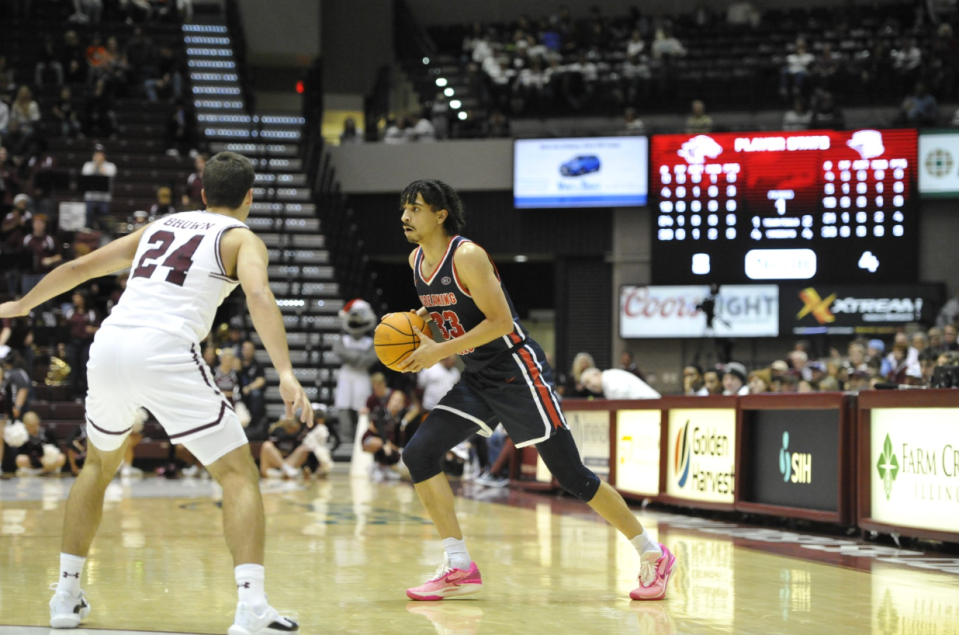 Jeremiah Hernandez dribbles against Southern Illinois.