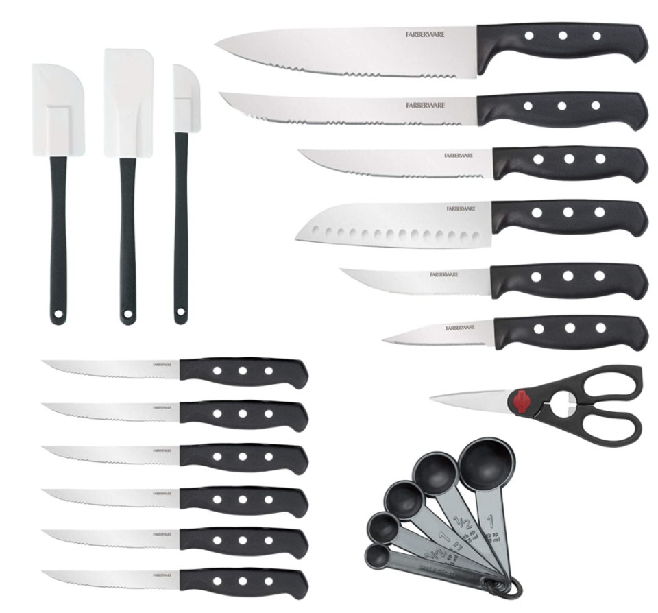 Farberware's stainless steel knives cut like a dream and never need sharpening. (Photo: Amazon)