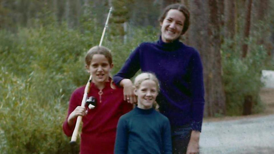 Linda O'Keefe, pictured left in red, camping with her sisters. / Credit: Cindy Borgeson