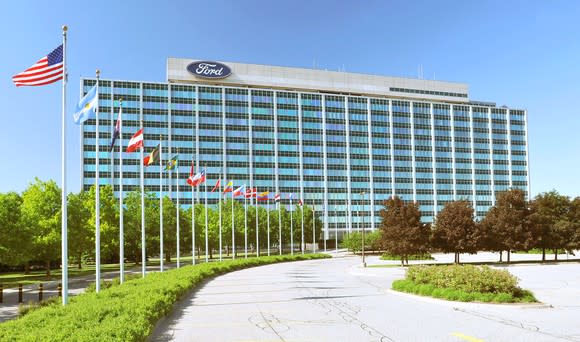 The Ford headquarters building in Dearborn, Michigan