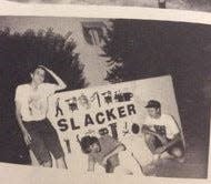 Promoting their own movie in 1990 in downtown Austin, Texas were from left to right,  D.  Montgomery, sound mixer, actor, Lee Daniel, director of photography, actor and Clark Walker.