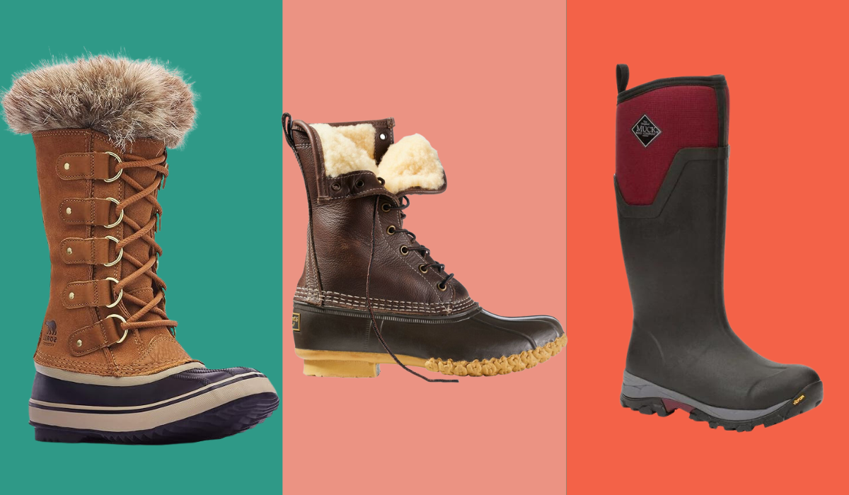 collage of three snow boots