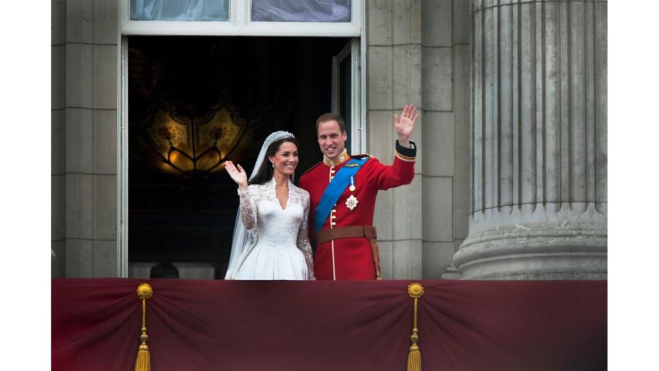 Prince William and Catherine, Duchess of Cambridge greet well-wishers from the balcony at Buckingham Palace after their wedding, London, 29th April 2011