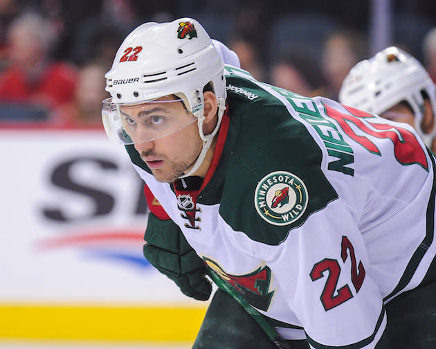 CALGARY, AB – FEBRUARY 17: Nino Niederreiter #22 of the Minnesota Wild in action against the Calgary Flames during an NHL game at Scotiabank Saddledome on February 17, 2016 in Calgary, Alberta, Canada. (Photo by Derek Leung/Getty Images)