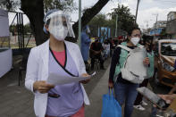 Information brigade in Lomas de San Lorenzo, Iztpalapa, on July 15, 2020, one of the colonies of Mexico City that returned to a lockdown due to the high number of COVID-19 infections in the capital. (Photo by Gerardo Vieyra/NurPhoto via Getty Images)