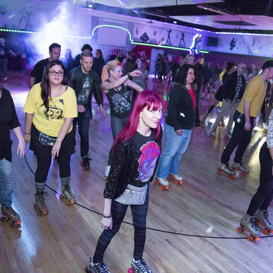 Lyndsey Parker, Managing Editor of Yahoo! Music, skating the night away at the David Bowie Skate Tribute. 