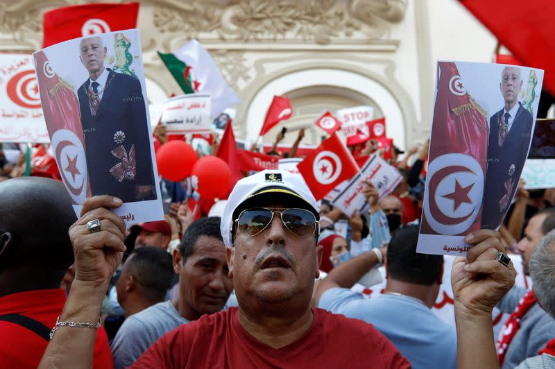 Supporters of Tunisian President Kais Saied rally in Tunis