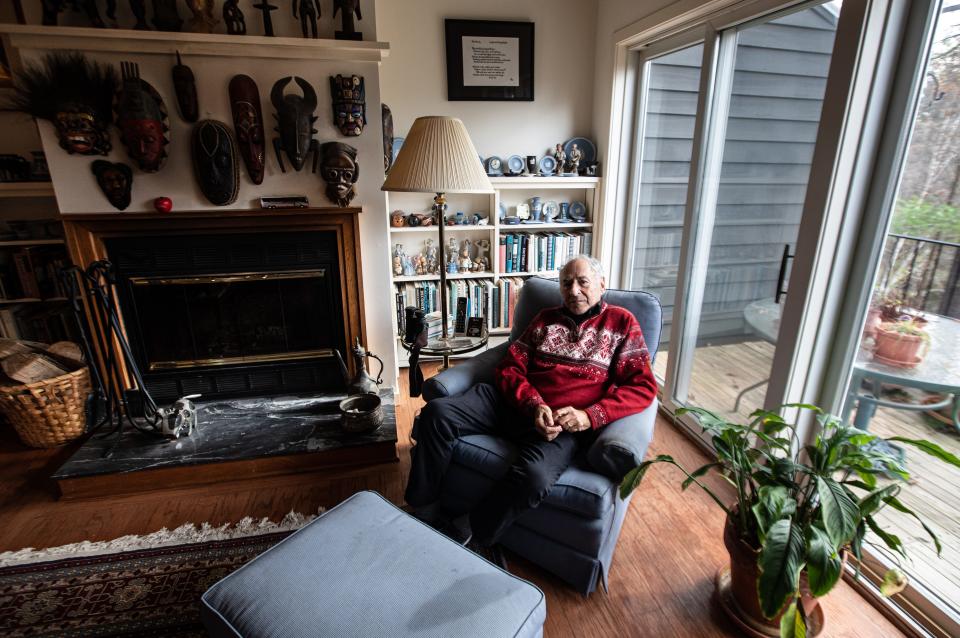 Dan Schwarz, 82, has been an English professor at Cornell University for 56 years. Photographed at his home in Ithaca Nov. 6, 2023, Schwarz says that he believes anti-semitism is an issue on campus, but isnÕt troubled by the overall discourse taking place on campus since the waR between Israel and Hamas started on Oct. 7th.