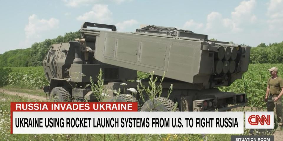 A still from CNN showing a US-donated HIMARS system in operation in Ukraine.