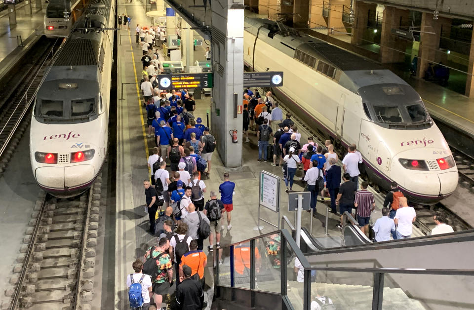 Rangers fans depart Seville's Santa Justa Train Station following the UEFA Europa League Final match last night. Picture date: Thursday May 19, 2022.