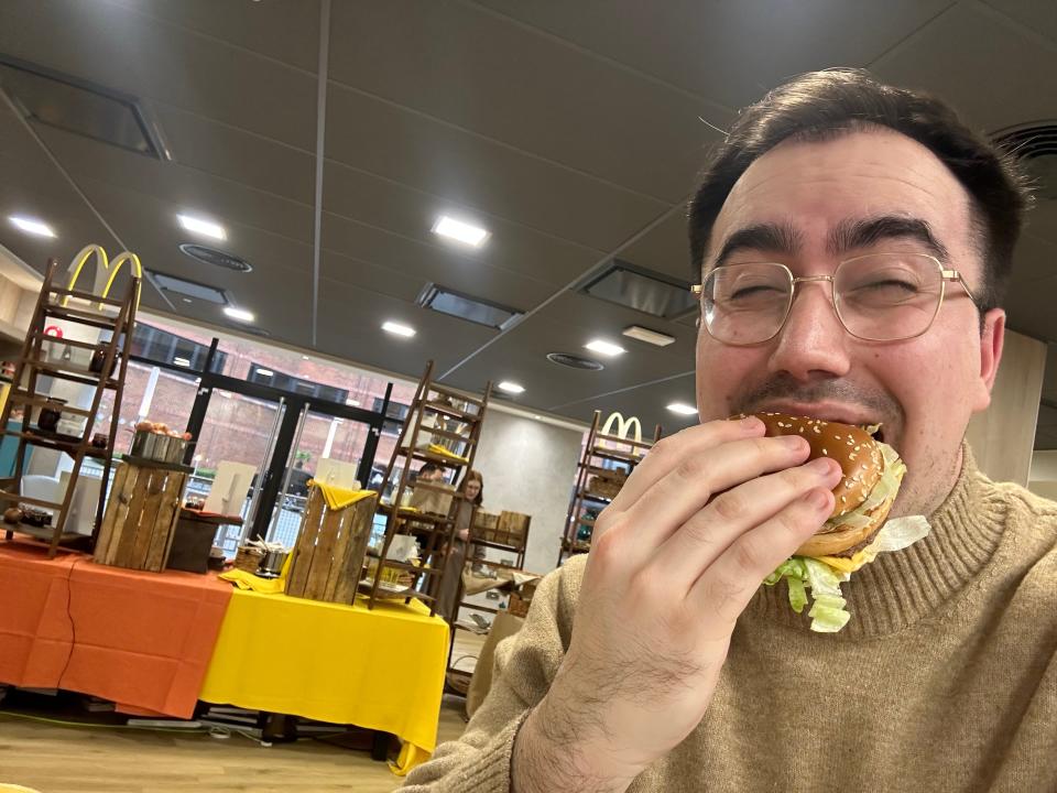 Harry Kersh bites into a new McDonald's Big Mac