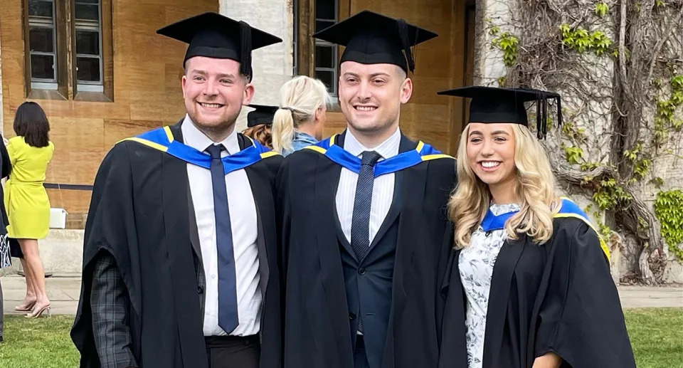 Tom, Alistair and Lily at uni. (Caters)