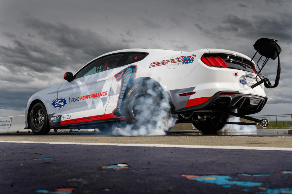 Engineered to shatter towering performance goals without using a drop of fuel, the all-electric Ford Mustang Cobra Jet 1400 prototype has blazed through a quarter-mile in 8.27 seconds at 168 miles per hour and reached 1,502 peak wheel horsepower in recent private development testing.