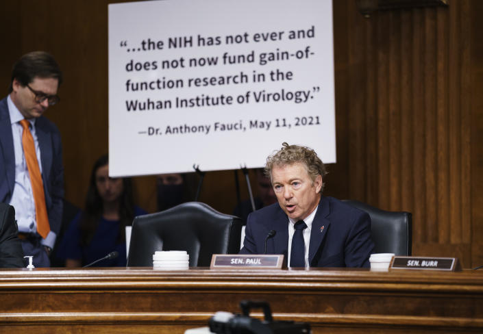 Sen. Rand Paul, R-Ky., questions Dr. Anthony Fauci at a Senate Health Committee hearing on Tuesday.
