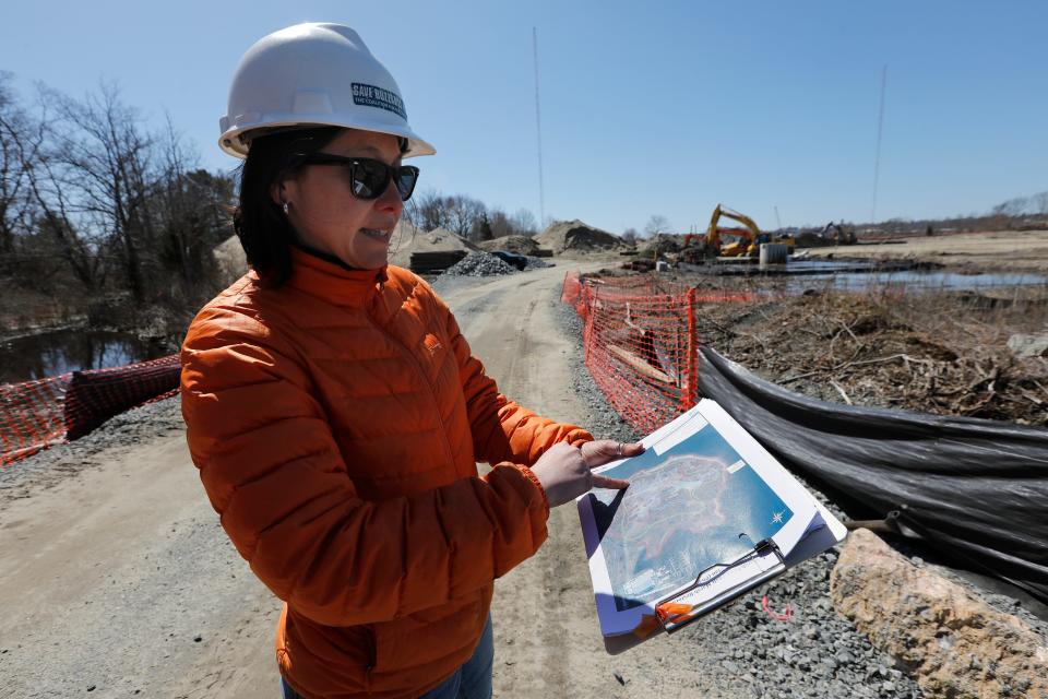 Sara N. da Silva Quintal, Restoration Ecologist, outlines the Marsh Island restoration project currently underway by the Buzzards Bay Coalition on the Fairhaven side of New Bedford's north harbor.