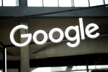 The Google logo is seen at the "Station F" start up campus in Paris, France, February 15, 2018. REUTERS/Benoit Tessier/Files