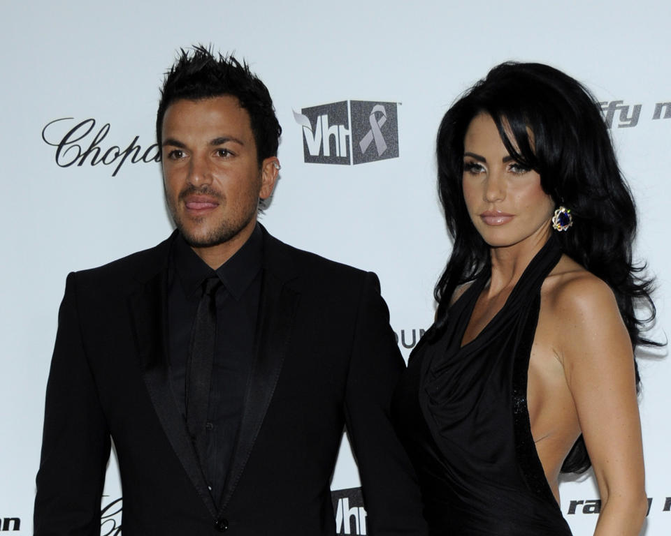 Singer Peter Andre, left, and Model Katie Price pose on the press line at the Elton John Academy Award viewing and after party in West Hollywood, Calif. on Sunday, Feb. 22, 2009. (AP Photo/Dan Steinberg)